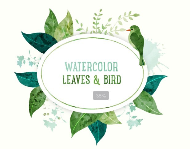 Watercolor Leaves And Bird Vector