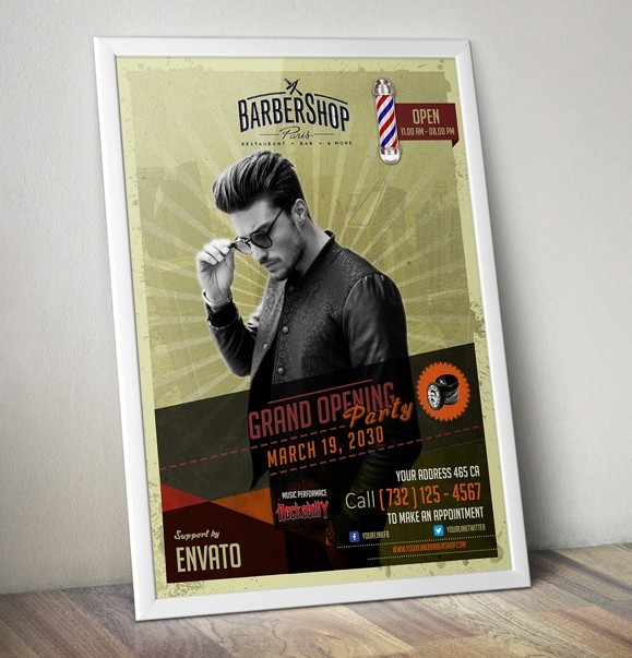 Barbershop Retro Flyer Template PSD