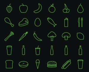 30 Fruit & Drink Line Icons Vector