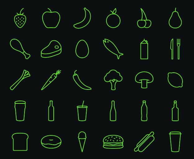 30 Fruit & Drink Line Icons Vector