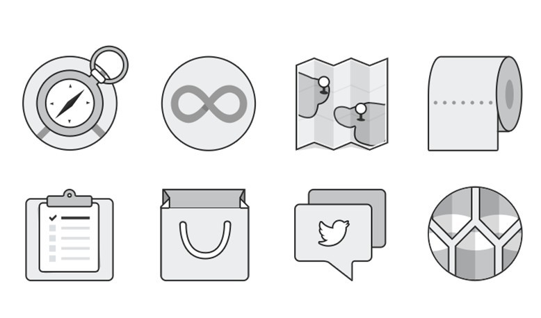 14 Monochromatic Flat UI Icons PSD