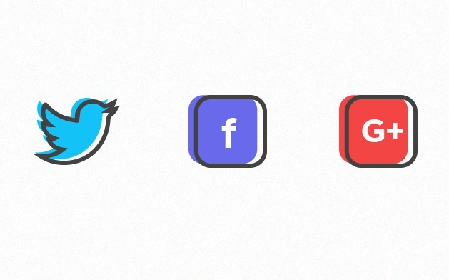 3 Flat Color Social Icons Vector