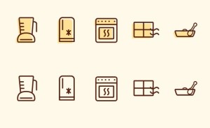5 Flat Kitchen Line Icons Vector