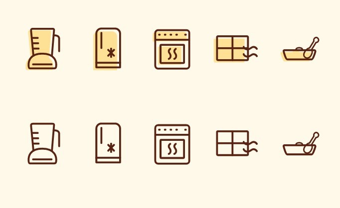 5 Flat Kitchen Line Icons Vector
