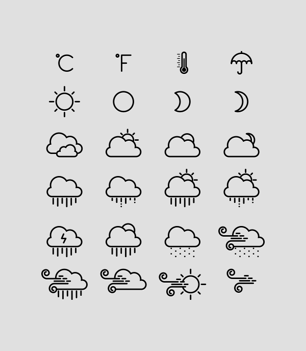 24 Weather Line Icons Vector
