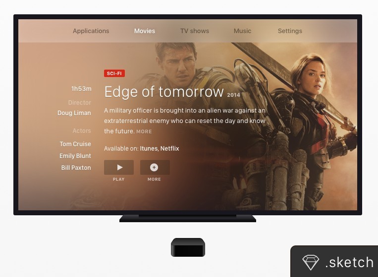 HD TV Screen + Apple TV Mockup For Sketch