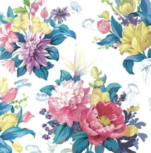 Hand Drawn Water Color Flowers and Jellyfish Vector