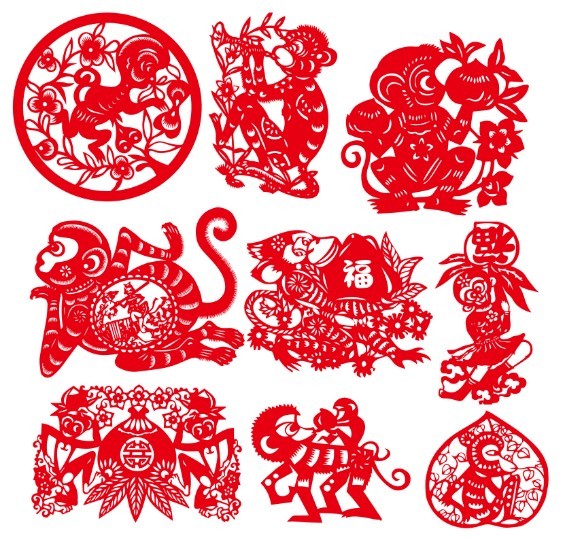 Year of the Monkey 2016 Paper Cutting Chinese Zodiac Vector