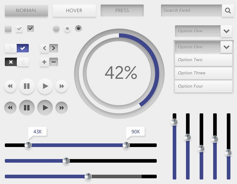 Soft Grey UI Kit PSD