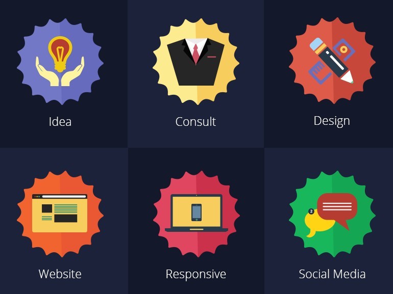 8 Flat Services Badges PSD