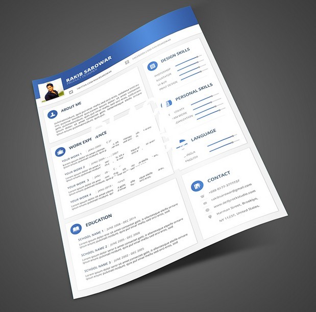 Blue Material Design Resume Mockup PSD