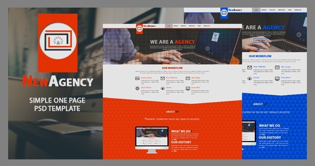 New Agency One Page Web Template PSD