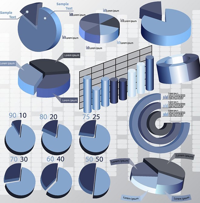 Blue Business Chart & Diagram Set Vector