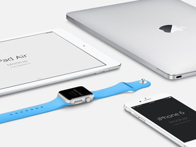 Silver Apple Stuff Mockup PSD