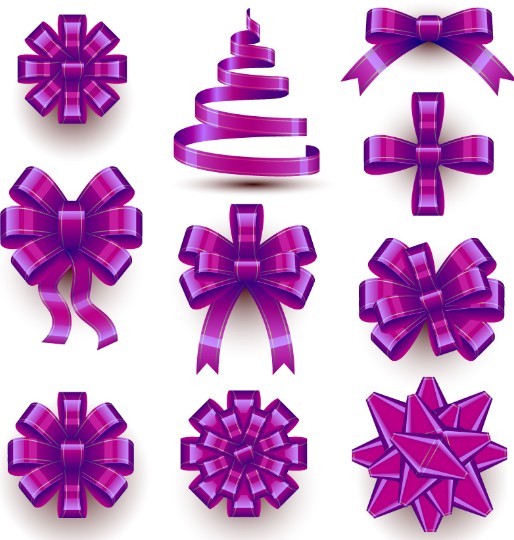 10 Sleek Purple Ribbon Bows Vector