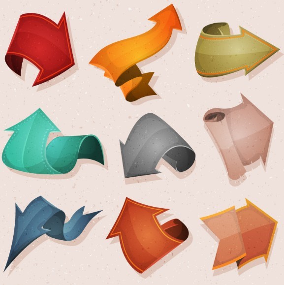 9 Vintage Curved Arrows Vector