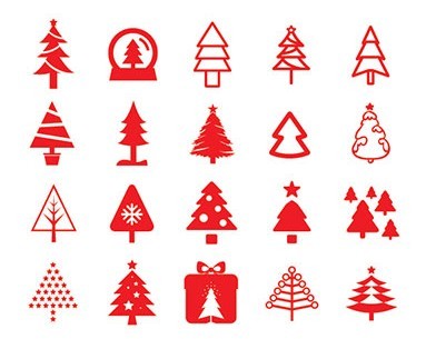 80 Red Christmas Tree Icons Vector