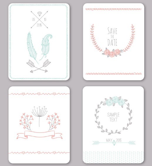 4 Clean Wedding Card Templates Vector