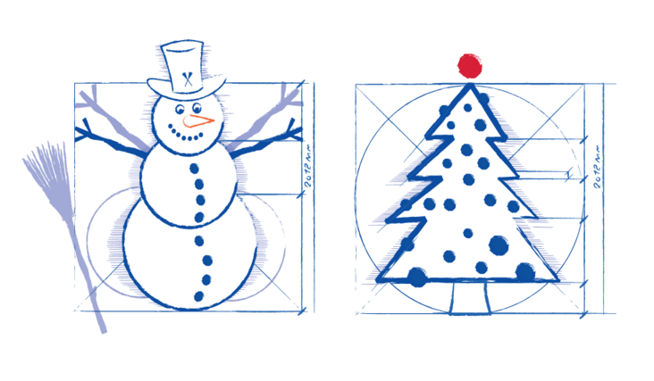 Hand Drawn Snowman & Christmas Tree Vector