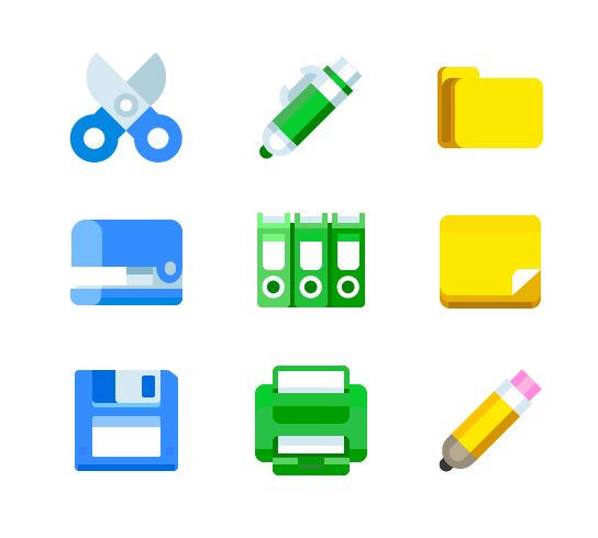 Flat Office Tools Icons Vector
