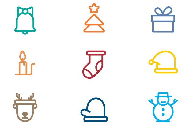 9 Minimal Merry Christmas Line Icons Vector