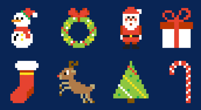 16 Pixel Christmas Icons Vector