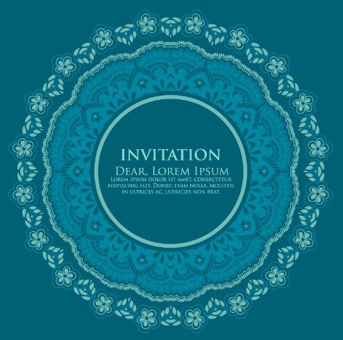 Vintage Blue Circle Floral Invitation Pattern Background Vector