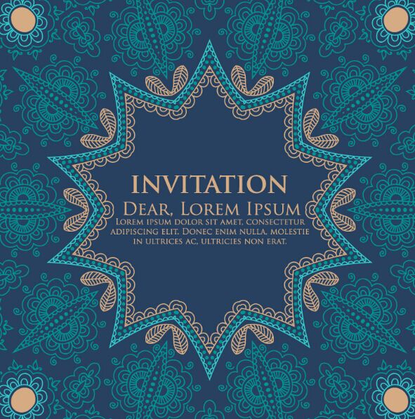 Vintage Blue Floral Invitation Pattern Background Vector