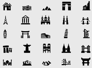 100 Pixel Perfect Building and Landmark Icon Set (PSD+Vector)