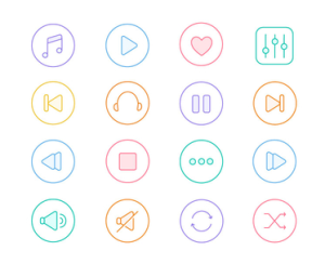 16 Rounded Music Icons Vector