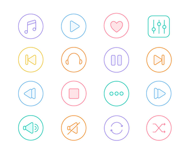 16 Rounded Music Icons Vector