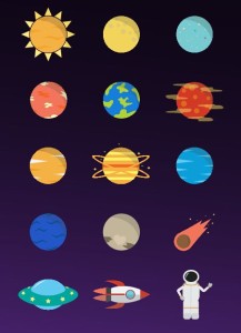 15 Colored Space Icons Vector