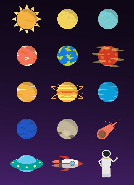 15 Colored Space Icons Vector