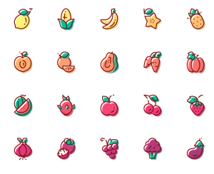 45 Fruit & Vegetable Vector Icons