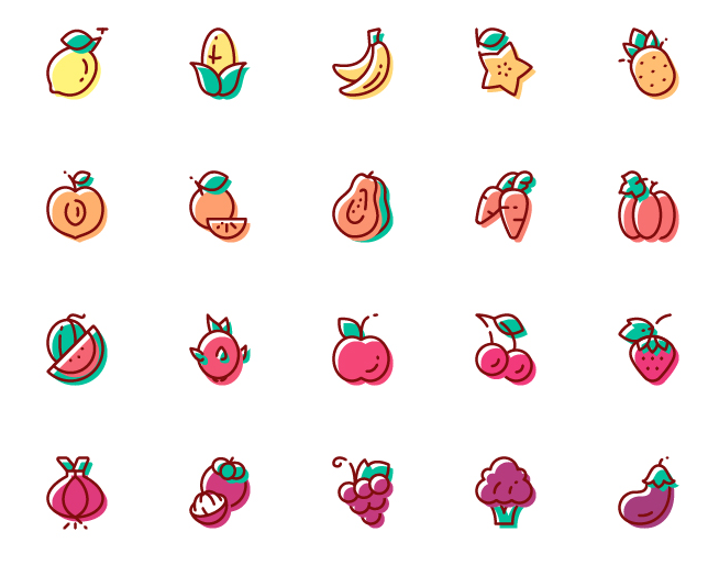 45 Fruit & Vegetable Vector Icons