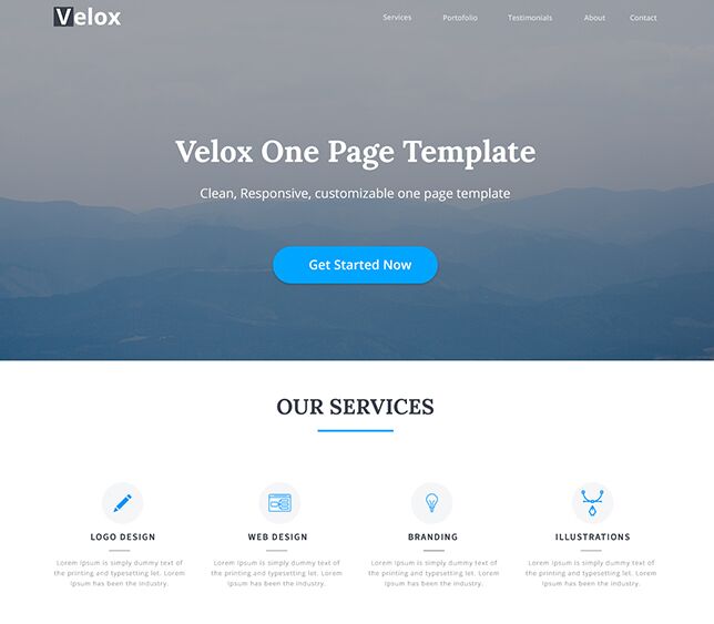 Velox One Page Template PSD