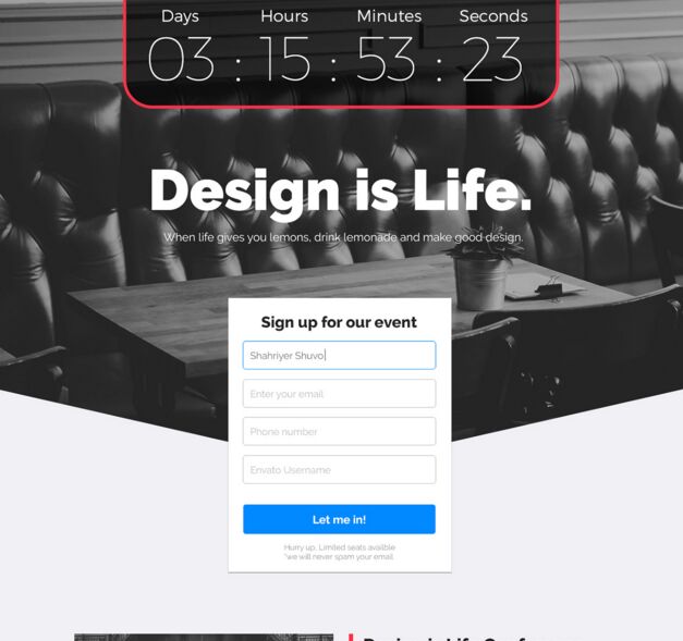 Evenire Lite Event Landing Page Template PSD