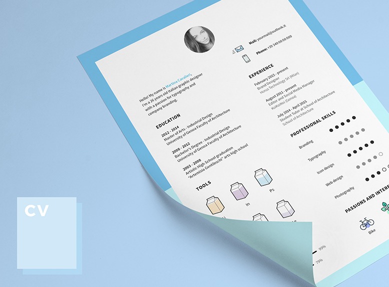 Minimal Clean Resume CV Template With Icons PSD