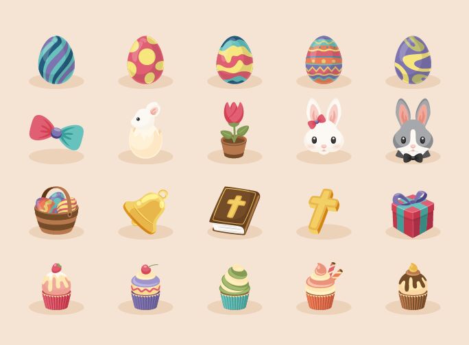 20 Colorful Easter Icons Vector