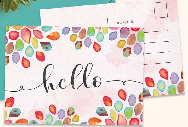 Hello Flower Postcard Template PSD