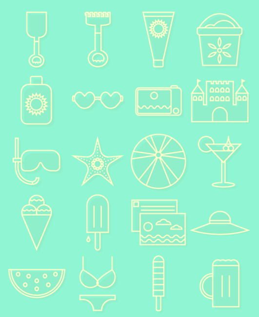 20 Summer Line Icons Vector