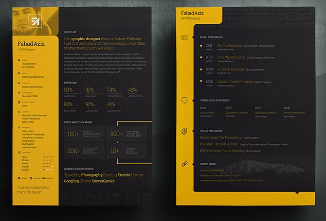 Free Black / Yellow Personal Resume PSD Template - TitanUI