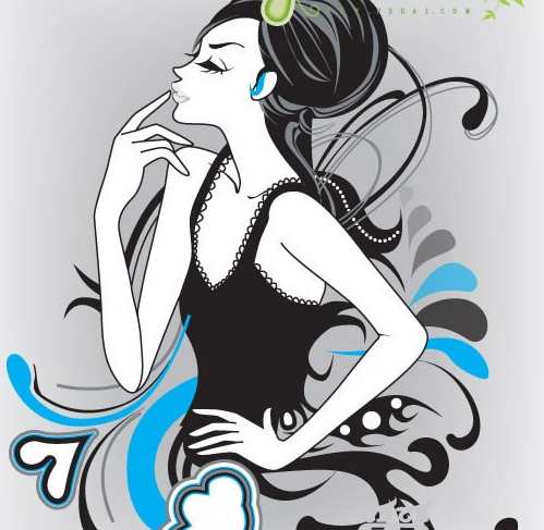 Modern Floral Girl Vector Illustration