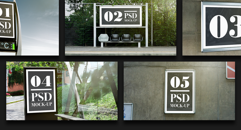 5 Outdoor Advertising Mockups PSD