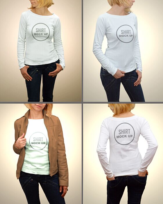 4 Woman Shirt Mock-Ups PSD
