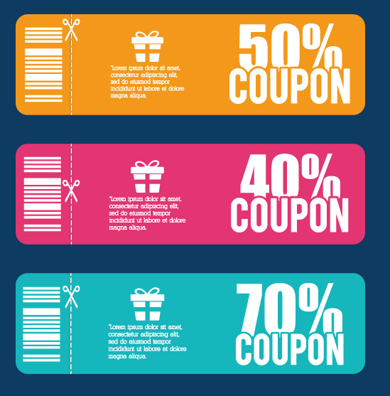 3 Flat Rounded Coupons Vector