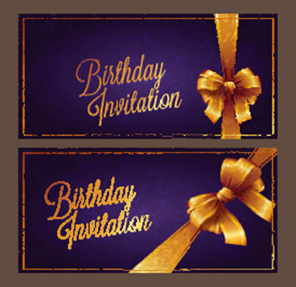 Violet Birthday Invitation Card Vector 01
