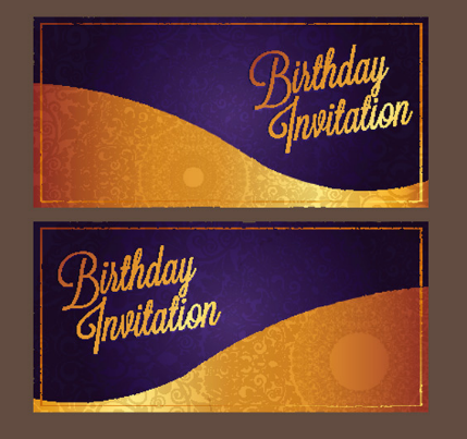 Violet Birthday Invitation Card Vector 02