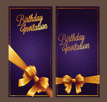 Violet Birthday Invitation Card Vector 03