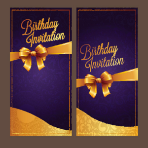 Violet Birthday Invitation Card Vector 04